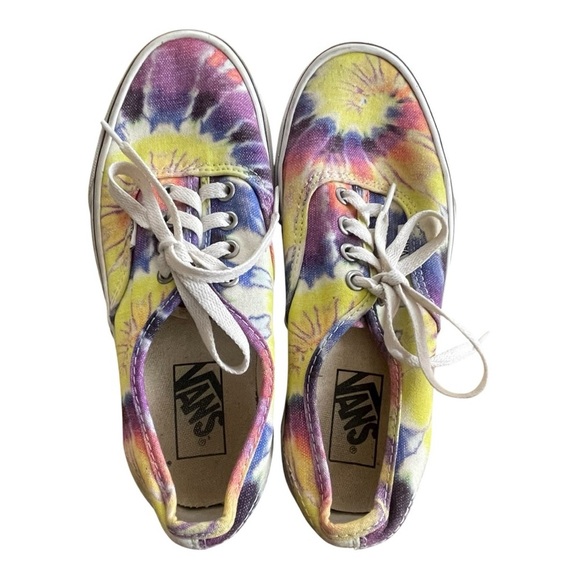 VANS AUTHENTIC WASHED YELLOW PURPLE , TIE DYE TRUE WHITE SNEAKER SHOES M5 W6.5 - Picture 6 of 8
